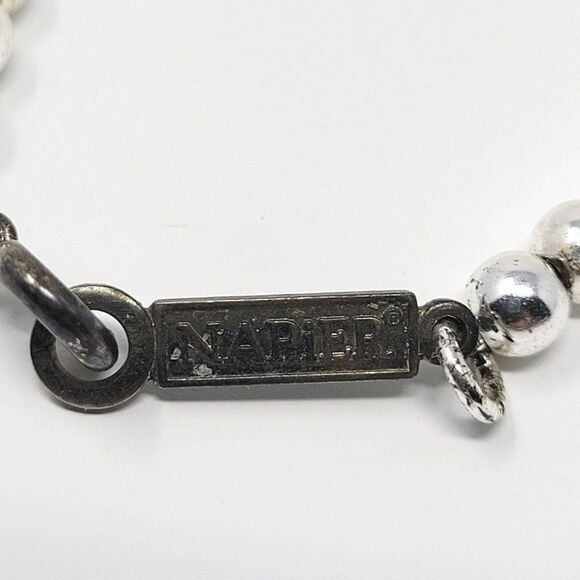 Vintage Signed Napier Graduated Silver Plated Beaded Matinee Necklace 25" Glam - Picture 2 of 10